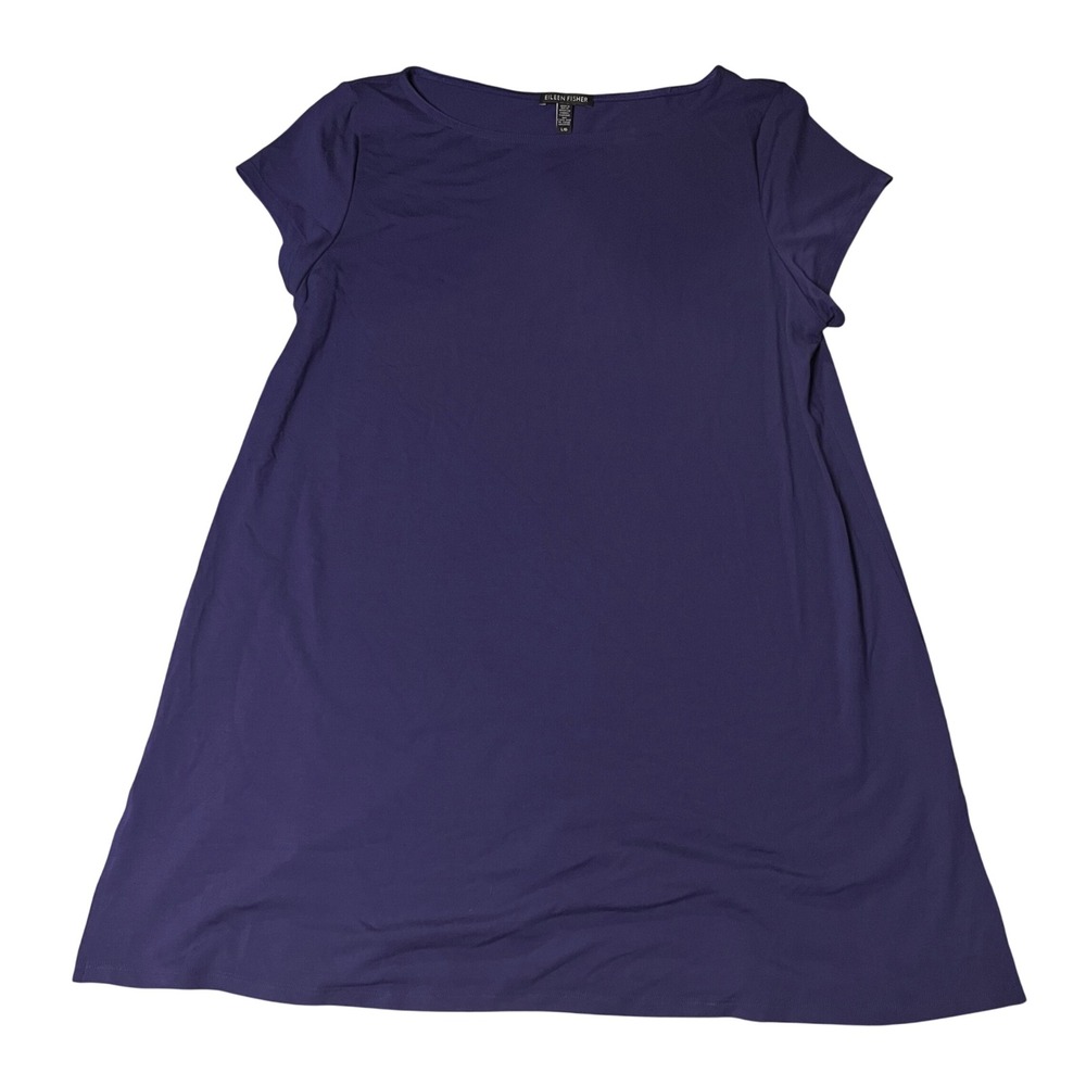 Eileen Fisher Womens Purple Viscose Jersey A-Line Tunic Top Short Sleeve Large
